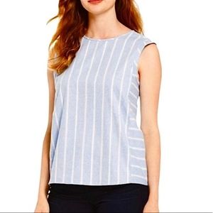 Draper James Chambray Popover Top Shirt Light Blue Oxford Stripe Sleeveless